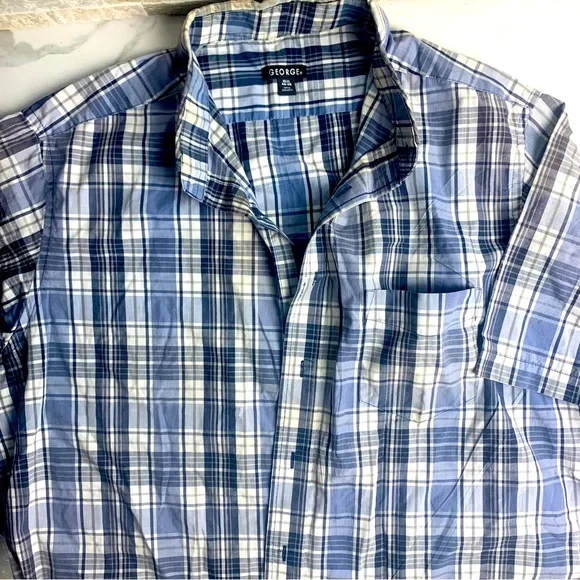 George | Shirts | Mens Xl George Collared Classic Fit Plaid Button Down  Casual Blue Plaid Shirt | Poshmark